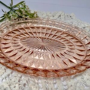 🌸 Vintage Pink Pressed Glass Oval Serving Platter
